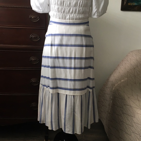 LOFT Striped Ruffle Skirt Cottagecore Spring Faux Wrap Skirt - Picture 5 of 7